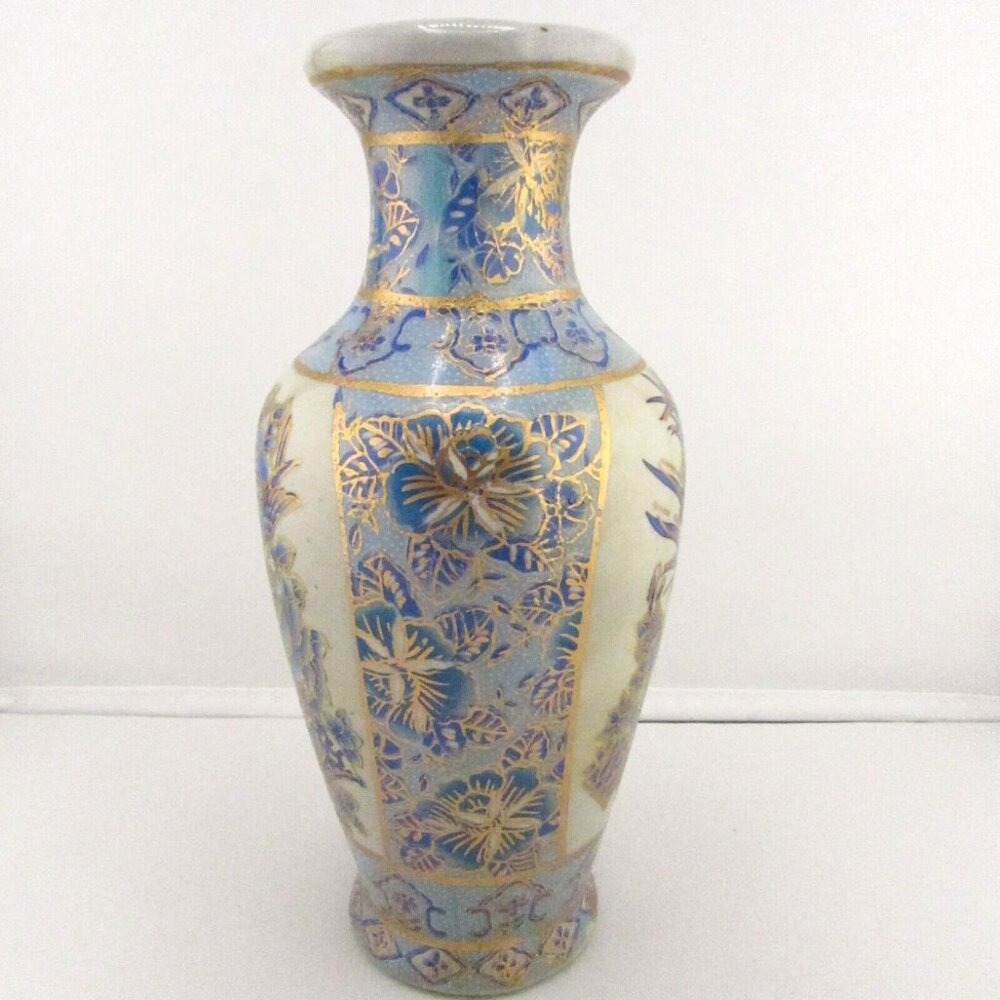 ANTIQUE ORIENTAL GILDED AND HANDPAINTED CERAMIC VASE Birds of paradise - Picture 4 of 12